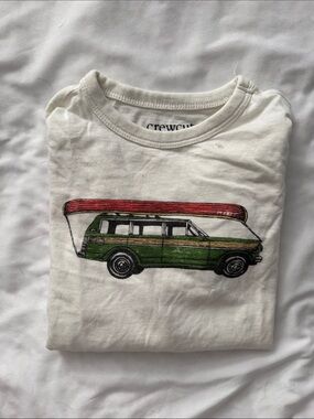 NWOT Crewcuts White Tee with Green Station Wagon and Red Canoe Graphic